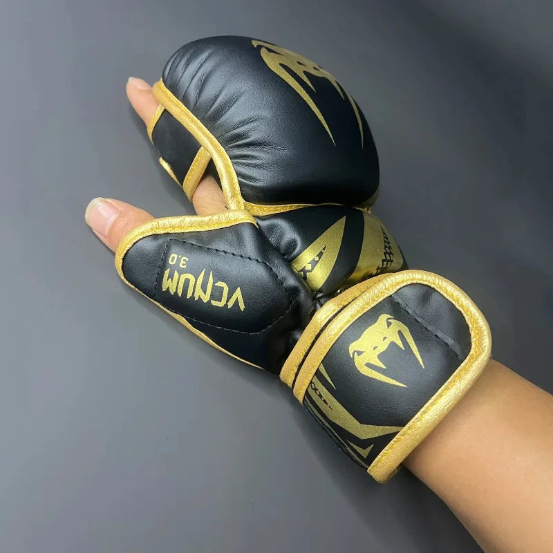 Luvas de Boxe Respiráveis, Meio Dedo para Treinamento de Sanda e Luta